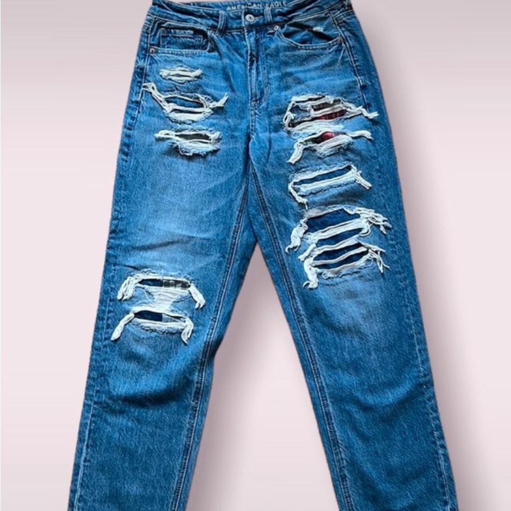 american eagle outfitters plaid patchwork jeans RARE JEANS